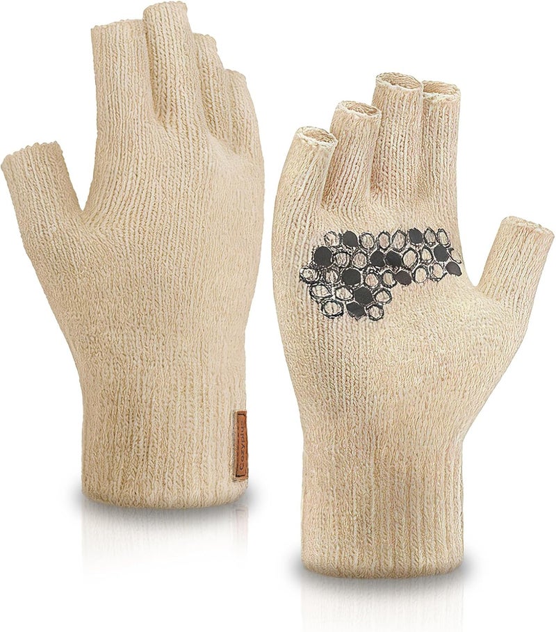 Fullsheild Merino Wool Fingerless Gloves Half Finger Wool Gloves for Men Women Winter Unisex Knit Fingerless Mittens - Image 1